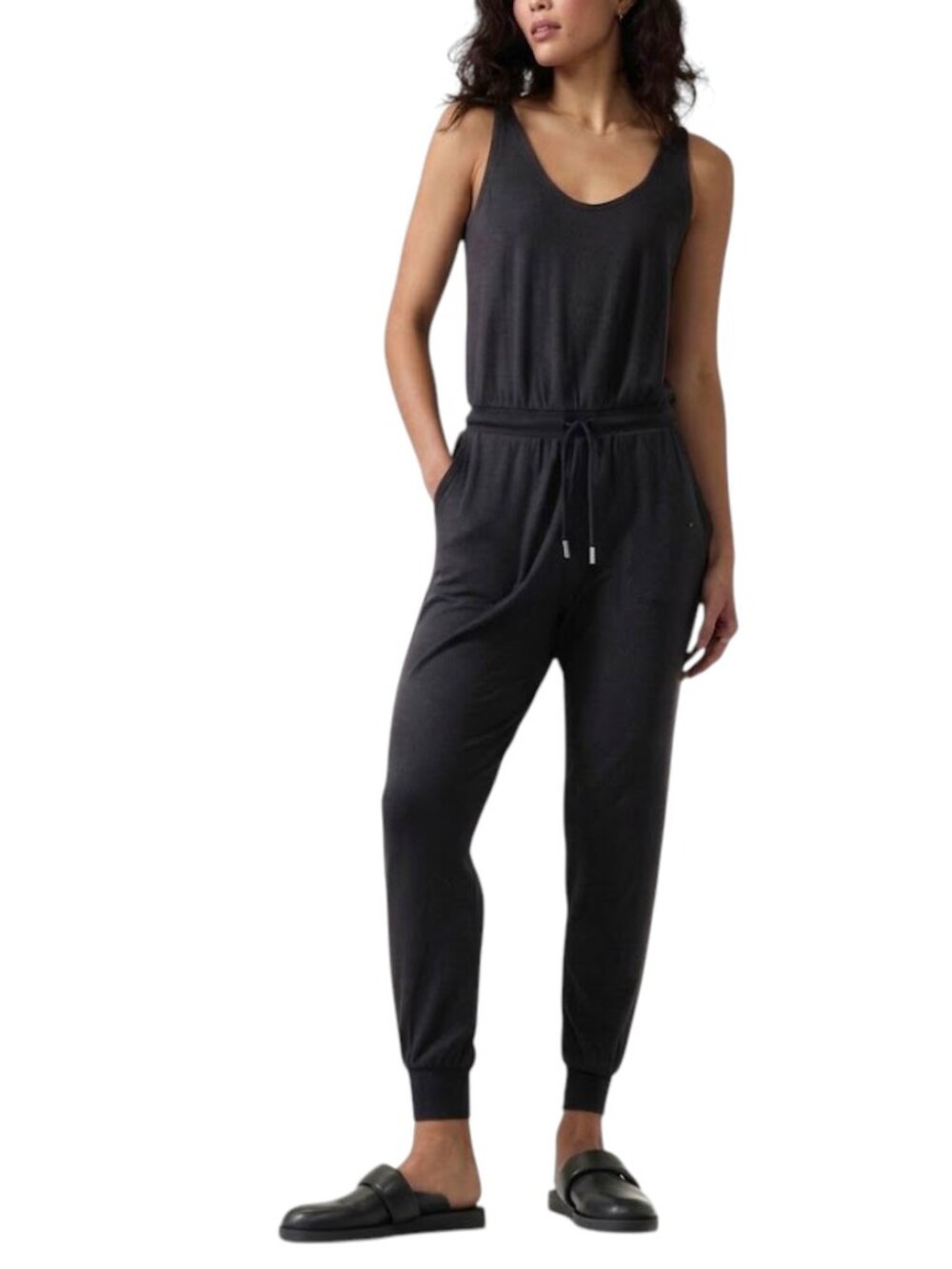 NWT Athleta Balance Jumpsuit Black Tank Top Jogger Modal Sleeveless Tall Size MT